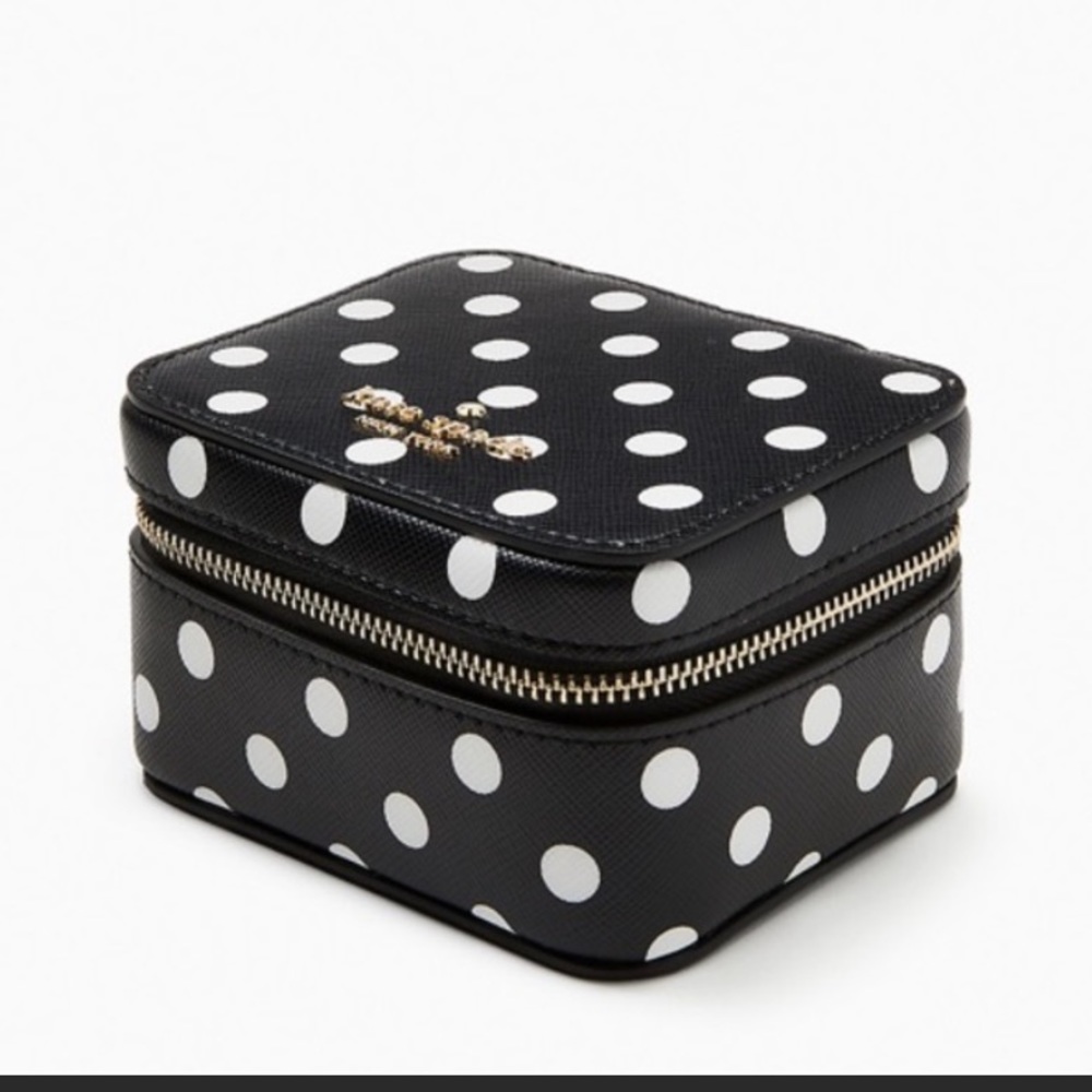 NWT Kate Spade Polka Dot Dots Boxed Portable Travel Jewelry Holder Case Black - Picture 8 of 9